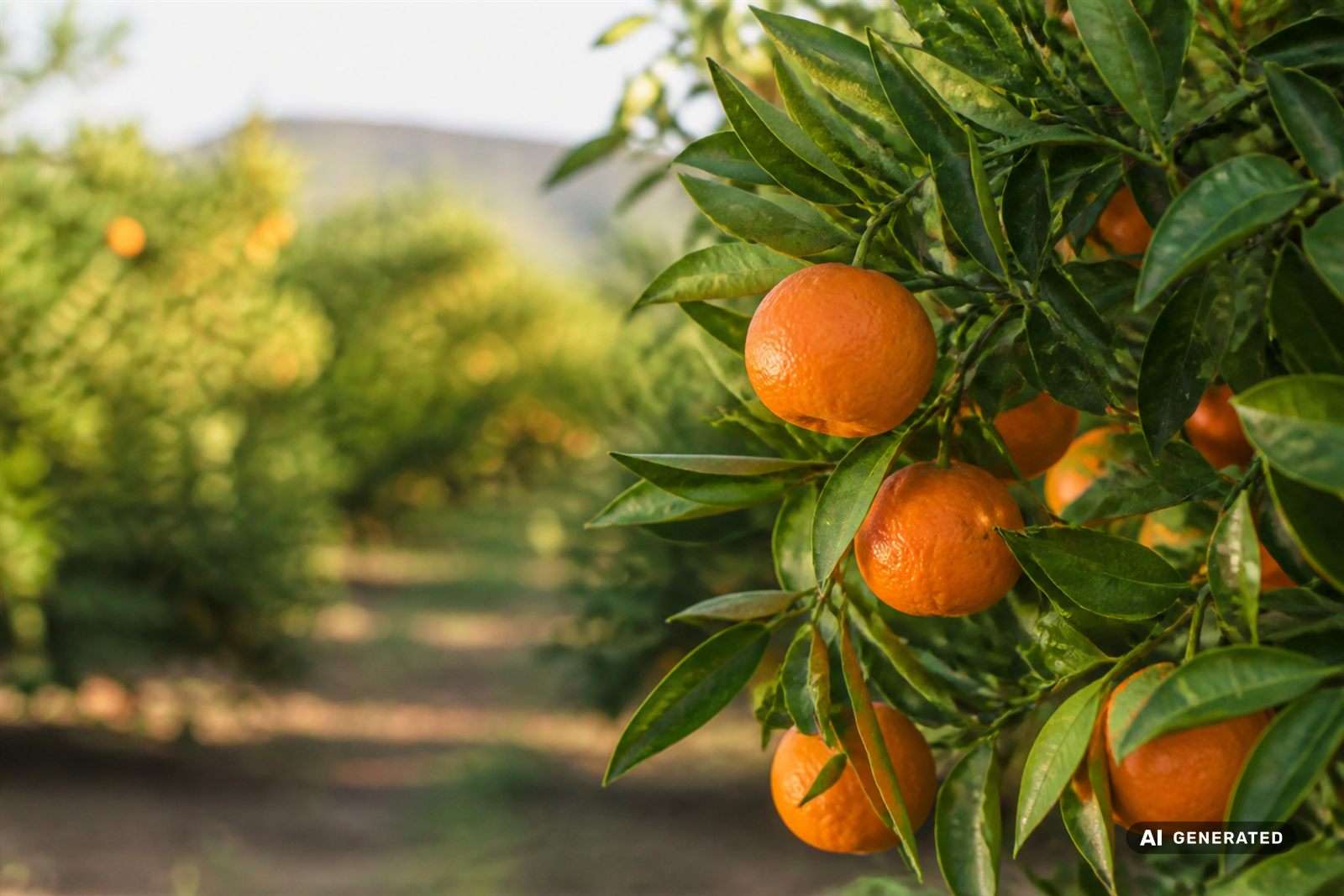 Mandarines madures amb fulles verdes en un camp de cítrics de Castelló